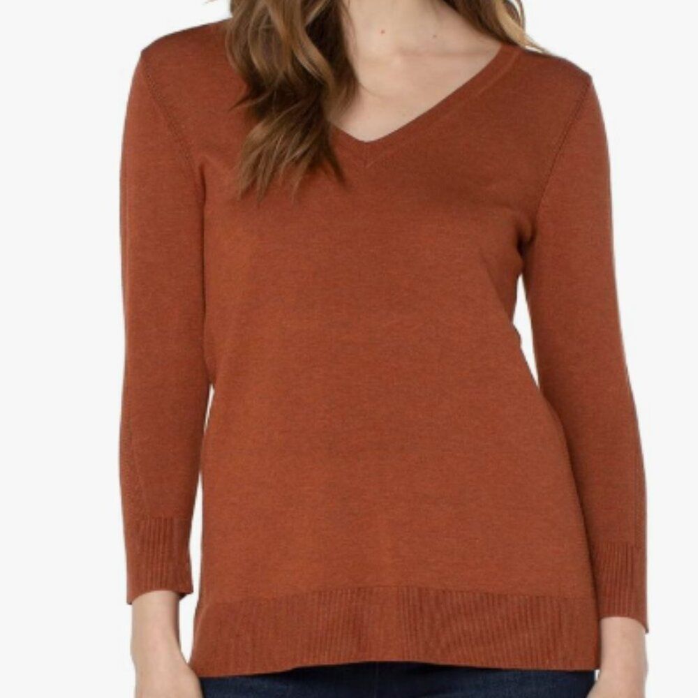 Liverpool Copper Heather Sweater L Lightweight V Neck Neutral Contemporary